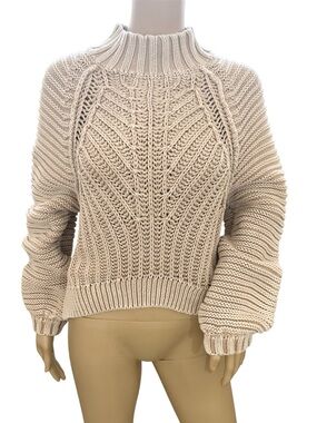 Free People Sweetheart Mock Neck Sweater Small Sand Castle Chunky Knit OB10878